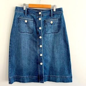 Talbots Blue Wash Stretch Denim A-Line High Waisted Skirt 8 Petite